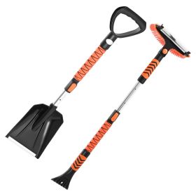 VEVOR Snow Shovel and Snow Brush, 42 in Extendable Snows Broom & Ice Scraper with 180° Pivoting Brush Head, Non-Slip Grip