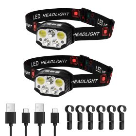 2 Pack Headlamps, Bright LED Rechargeable Headlight, Lightweight Head Flashlight with 12 Lighting Modes & Motion Sensor, Adjustable Headband