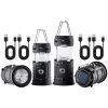 LED Camping Lanterns, 4 Pack Rechargeable Camping Flashlights, Solar & USB Charging, Portable Collapsible, Bulit to Last Lights, As Power Bank