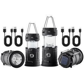 LED Camping Lanterns, 4 Pack Rechargeable Camping Flashlights, Solar & USB Charging, Portable Collapsible, Bulit to Last Lights, As Power Bank
