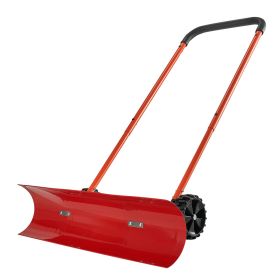 Snow Pusher Shovel with Wheels, 37.8 in Wheeled Snowplow Shovel with Bi-Directional Angled Blade & 90° Adjustable Handle
