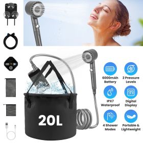 Portable Shower for Camping Include IPX7 Waterproof 6000mAh Rechargeable Shower Pump Filtered Shower Head 5.3Gallon Foldable Bucket For Hiking Beach T