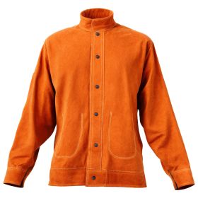 Flame-Resistant Welding Jacket - XL Size, Heavy Duty Cowhide Leather Welding Jacket, Waterproof Heat-Resistant Safety Jacket with Snap Buttons