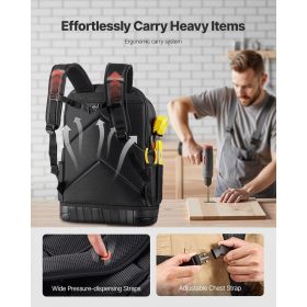 Tool Backpack with Tools, 65 Pockets, Heavy-duty Tools Storage Organizer Bags with Laptop Compartment & Molded Base