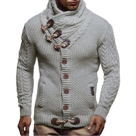 Knitted Jacket With High Collar Buttons (Option: Grey-S)