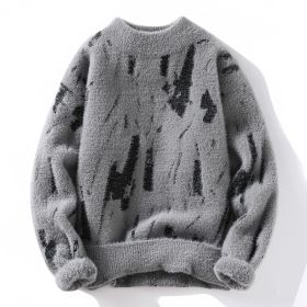 Winter Fleece-lined Thickened Men's Bottoming Sweater Fall And Winter Inner (Option: Gray-M)