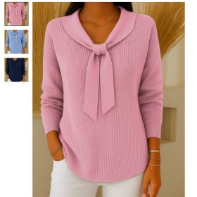 Women's Solid Color Loose And Knitted Bow Sweater (Option: Pink-S)