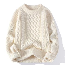 Autumn And Winter New Men's Twist Sweater Casual Round Neck Pullover Top (Option: B046 Apricot White-M)