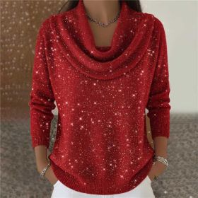 Women Soft-Shine Relaxed Round Neck Knit Sweater (Option: Red-S)