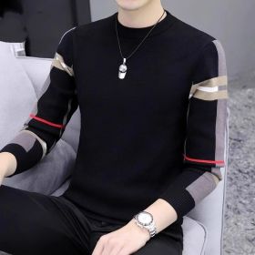 Slim-fit Contrast Colors Round Neck Base Knitwear Men's Sweater (Option: 6766 Black-M)
