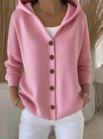 Ins Button Hooded Sweater Fashion Autumn And Winter Knitted Cardigan Casual Commuter Long Sleeve Top Women's Clothing (Option: Pink-S)