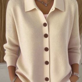Women's Lapel Button Knitted Cardigan Sweater (Option: Beige-S)