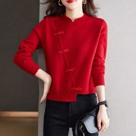 Red Thickened Knit Sweater New Irregular Temperament (Option: Cherry Red-S)